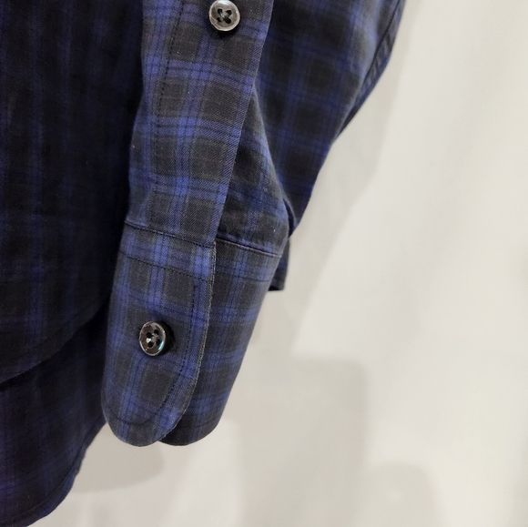 RALPH LAUREN BLACK LABEL Navy Blue Black Plaid Cotton Dress Shirt Made Italy 17 - Picture 4 of 7